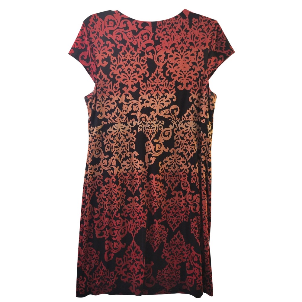 Soma Knit Dress Womens Large Red Orange Damask Empire Waist V-Neck Cap Sleeve - Picture 10 of 15
